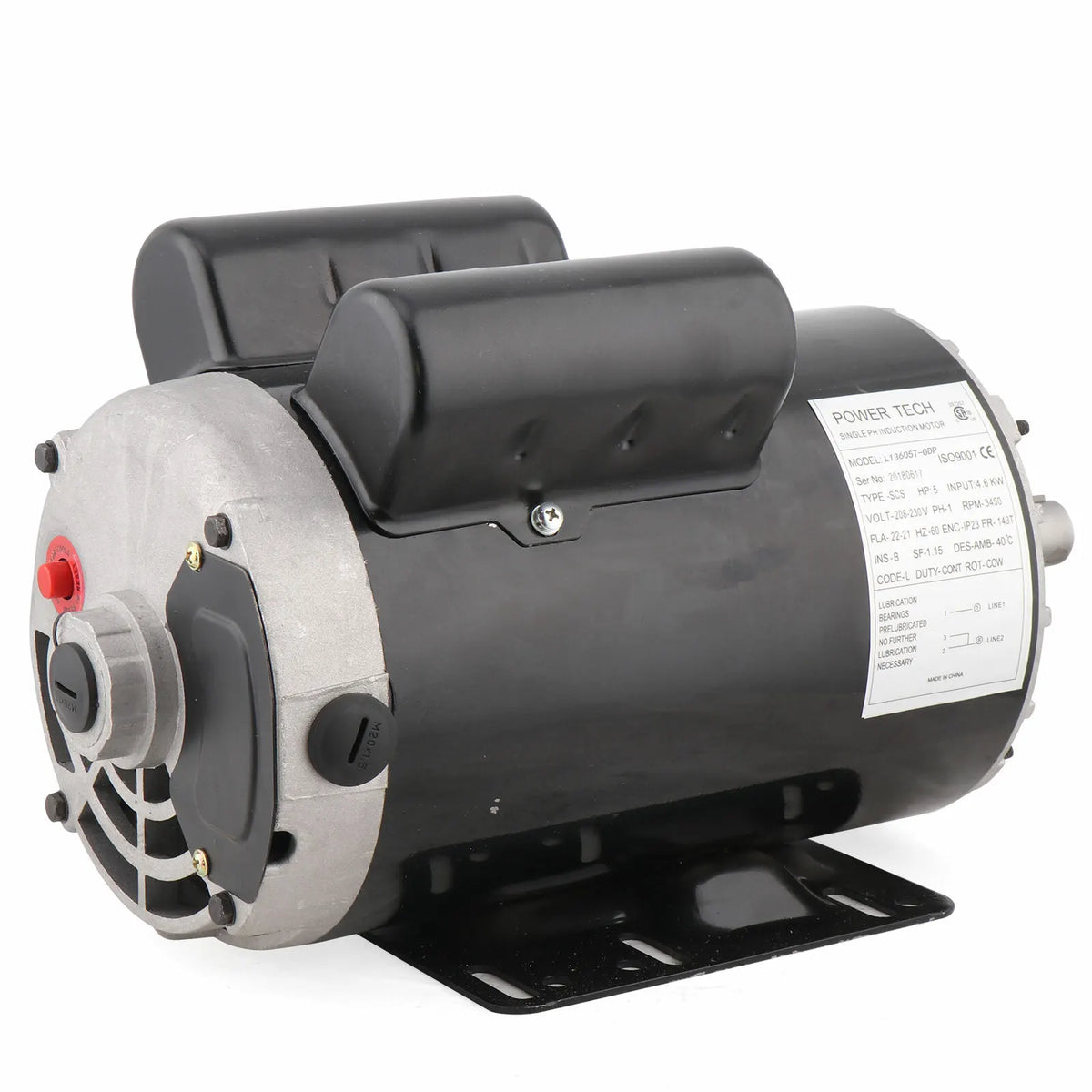 5 HP 3450 RPM Single Phase Base-Mounted Air Compressor 60 Hz Electric Motor 208-230V Century 7/8inch Shaft