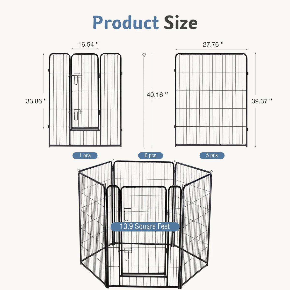 JHK Six Panel Metal Dog Playpen Foldable Pet Fence For Outdoors