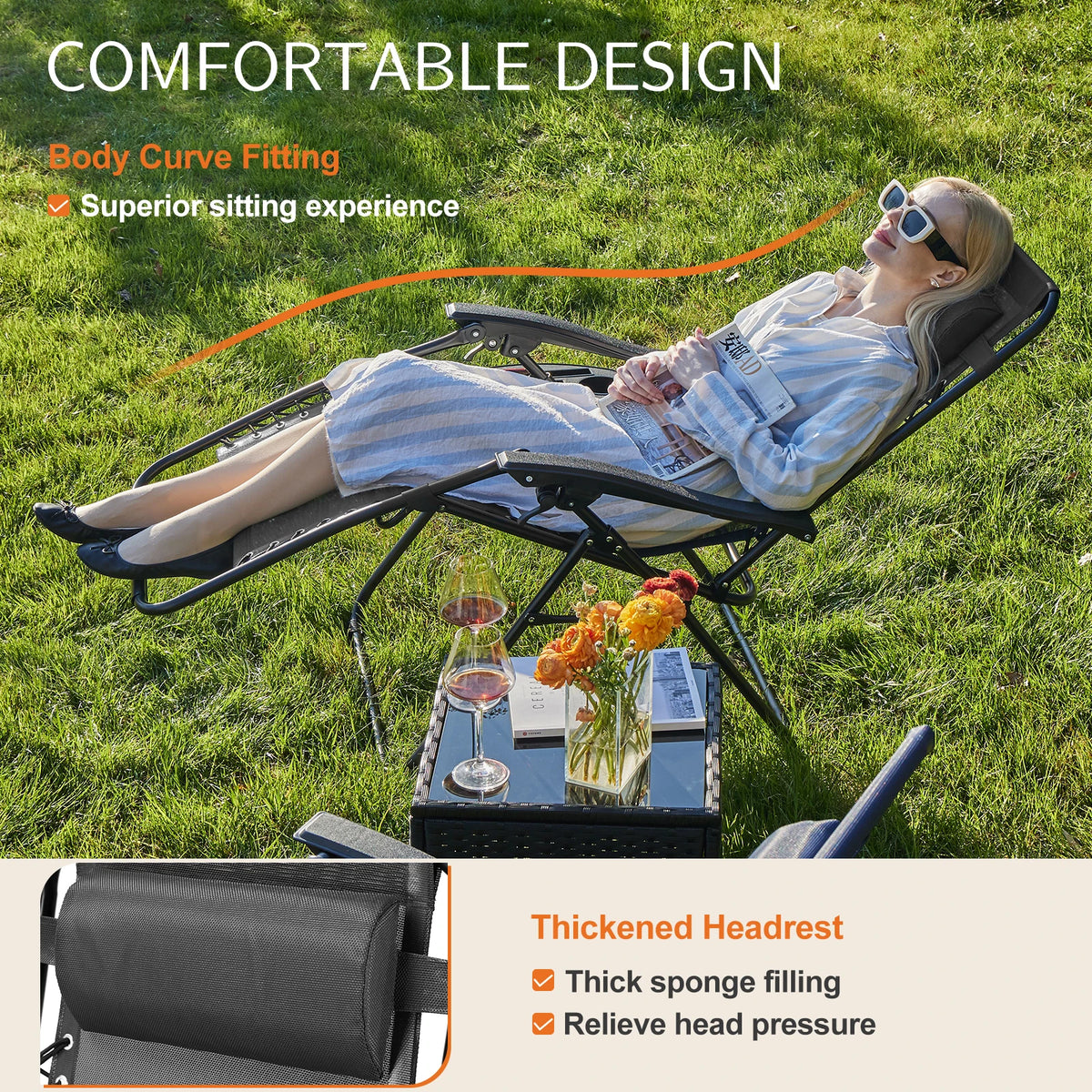 JHK Zero Gravity Portable Recliner Lounge Chair With Cup Holder