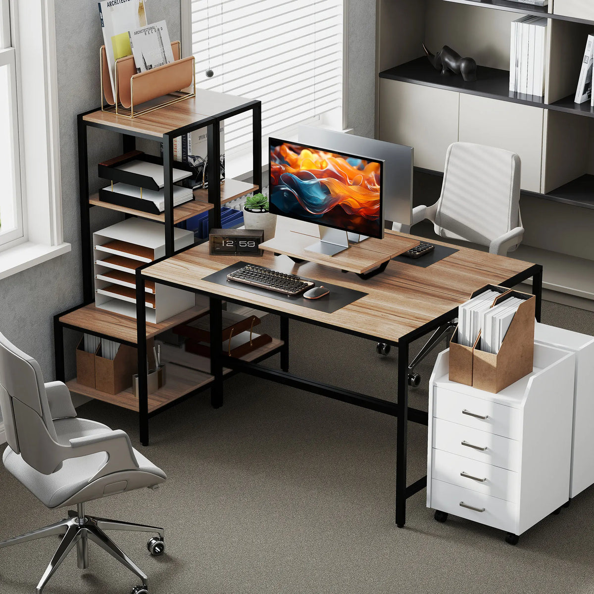 HOMCOM Gaming Desk With Monitor Stand And Four Tier Storage
