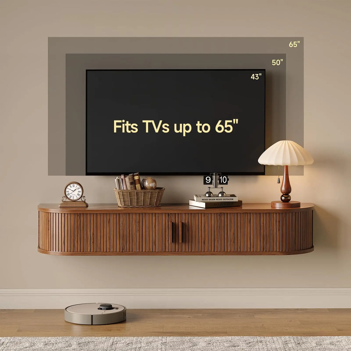 ONBRILL Floating TV Stand with LED Lights and Storage Cabinet