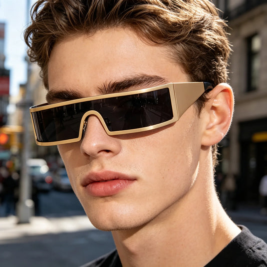 One-piece Steampunk Rectangle Sunglasses Men 2025 Luxury Brand Y2K Punk Shield Sun Glasses for Male Vintage Goggle Shade UV400