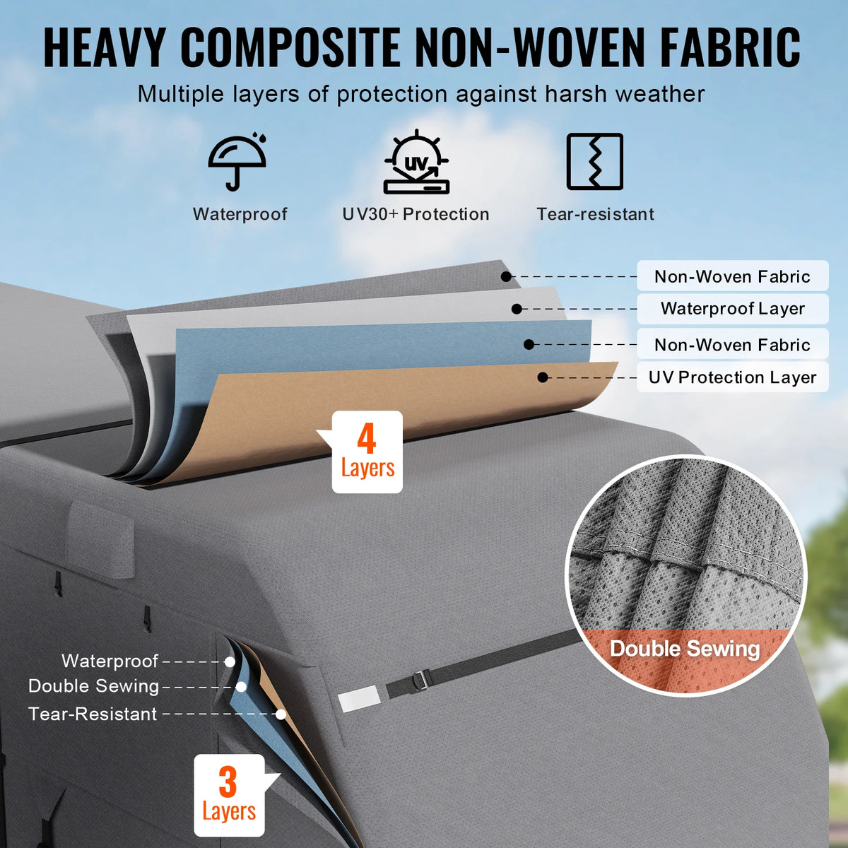 VEVOR Travel Trailer Cover Non-Woven Fabric Camper Cover Windproof and Rip-Stop Class A RV Cover with Storage Bag Repair Patches