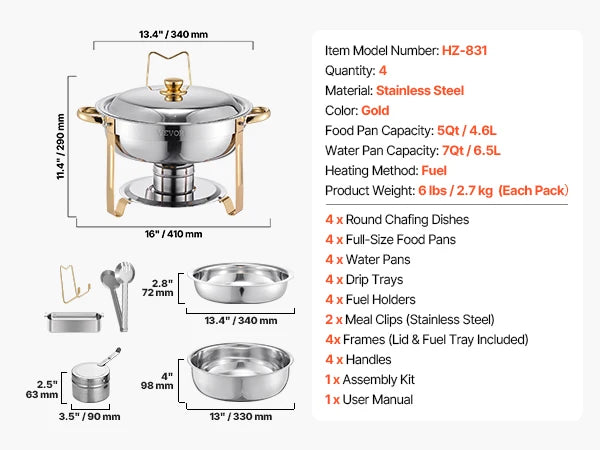 SucceBuy 4 Pack Chafing Dish Buffet Set Stainless Steel Warmer