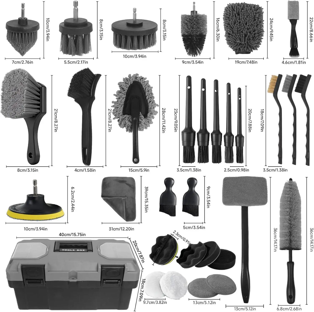 Car Detailing Kit 36 Piece With Brushes Towels And Storage Box