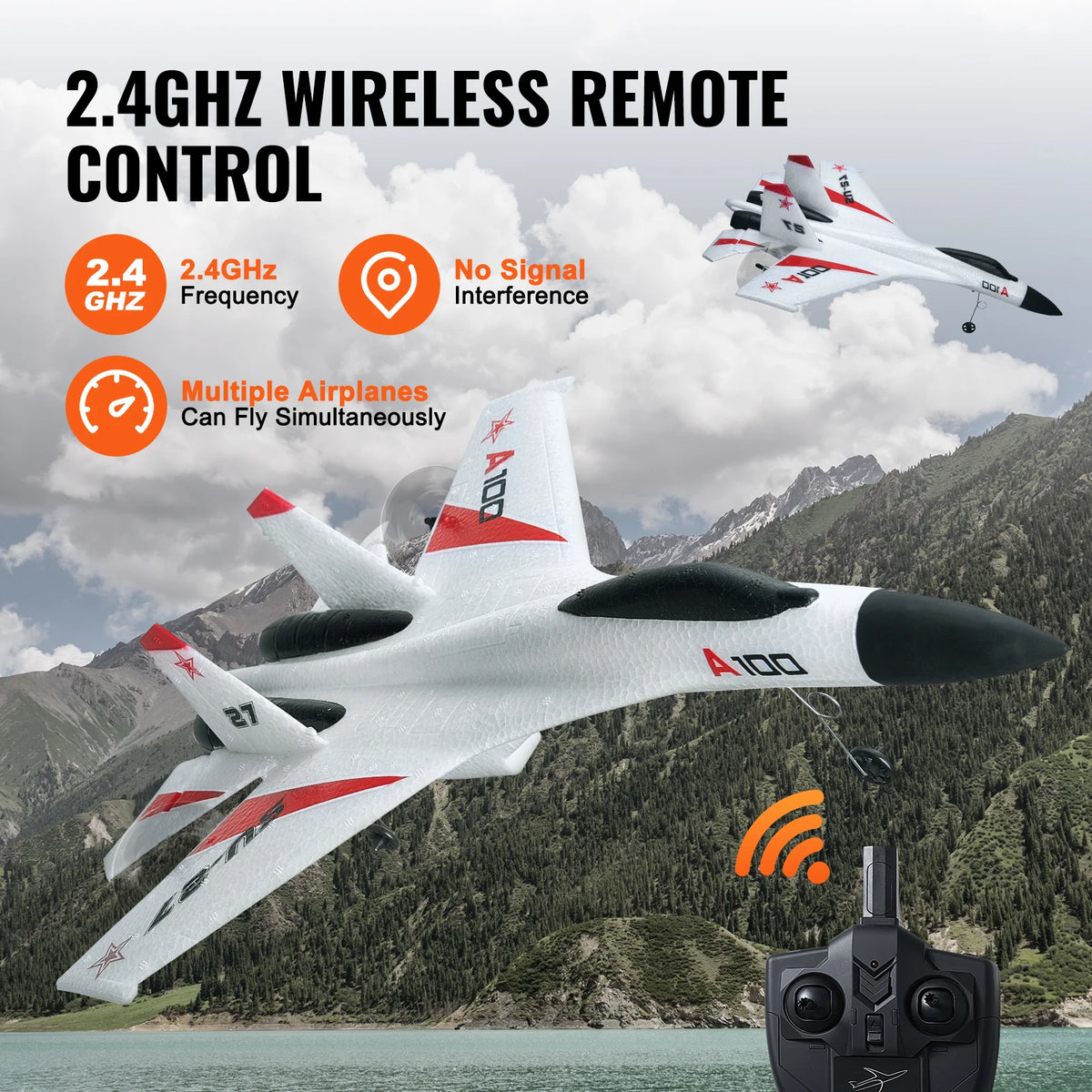 SucceBuy SU27 RC Plane 2.4G  Remote Control Flying Model Glider Airplane with 2 Batteries Aircraft Foam Toys for Children Gifts