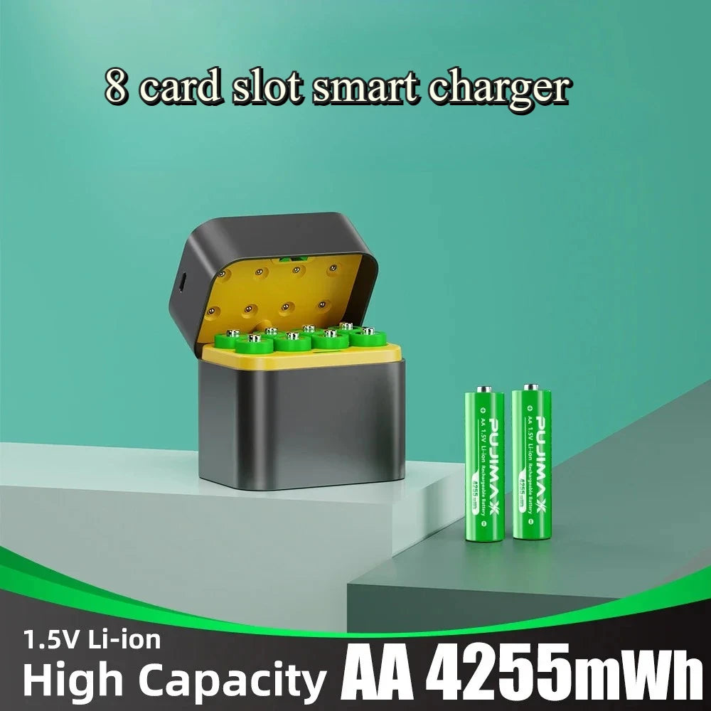 8PCS 1.5V Rechargeable Lithium Batteries and USB Charger Intelligent Fast Charging for AAA/AA Devices Toy Game LED Light Display Charger