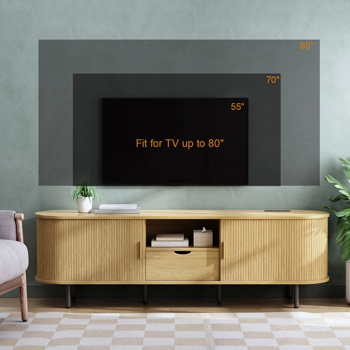 ONBRILL TV Stand With Power Outlet And Adjustable Shelves