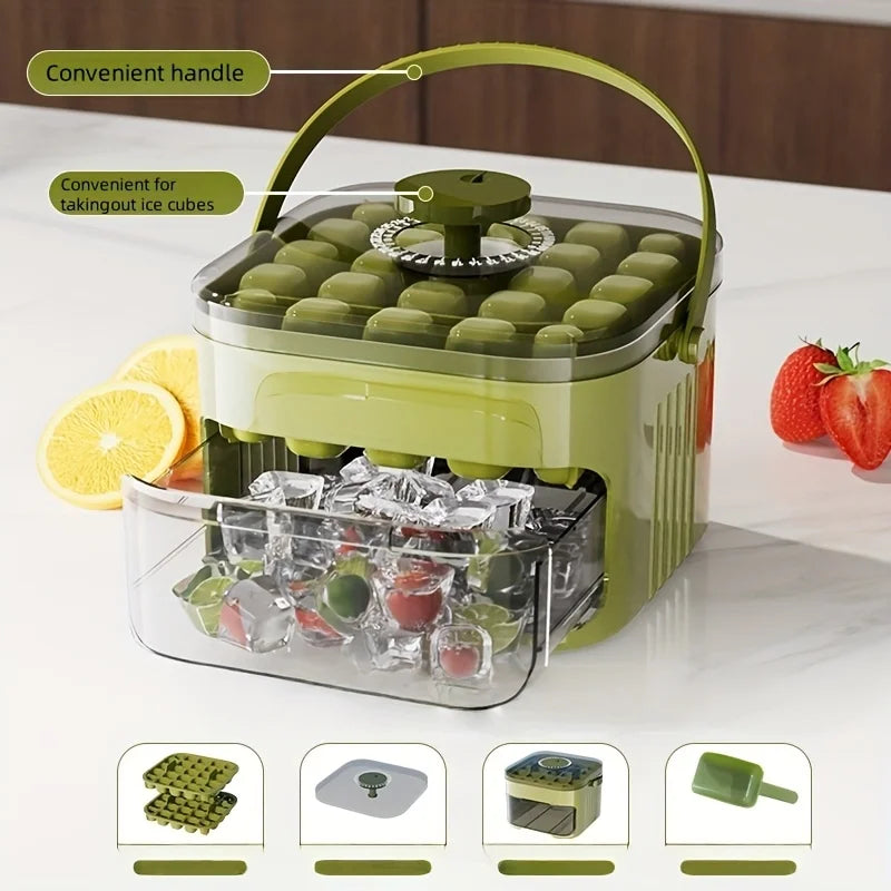Compact Double Layer Ice Cube Tray With Lid And Pull Out Drawer