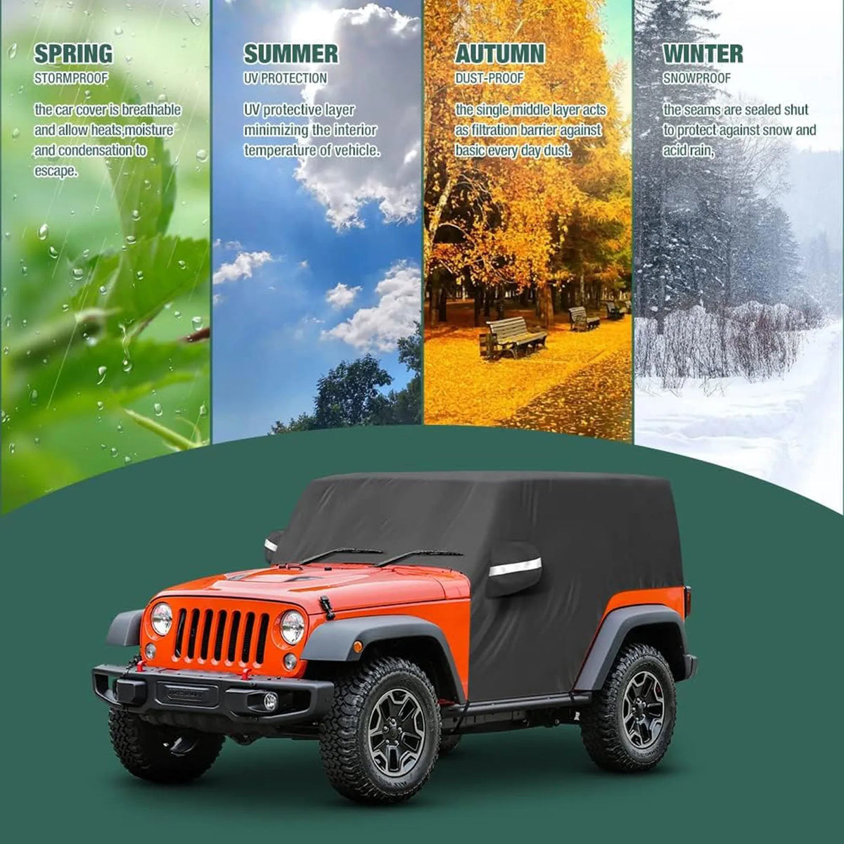 Outdoor Waterproof Car Cab Cover Fit for Jeep Wrangler All Submodels 2-Doors 1987-2022 All Weather 6 Layers Half Car Cover with Storage Bag