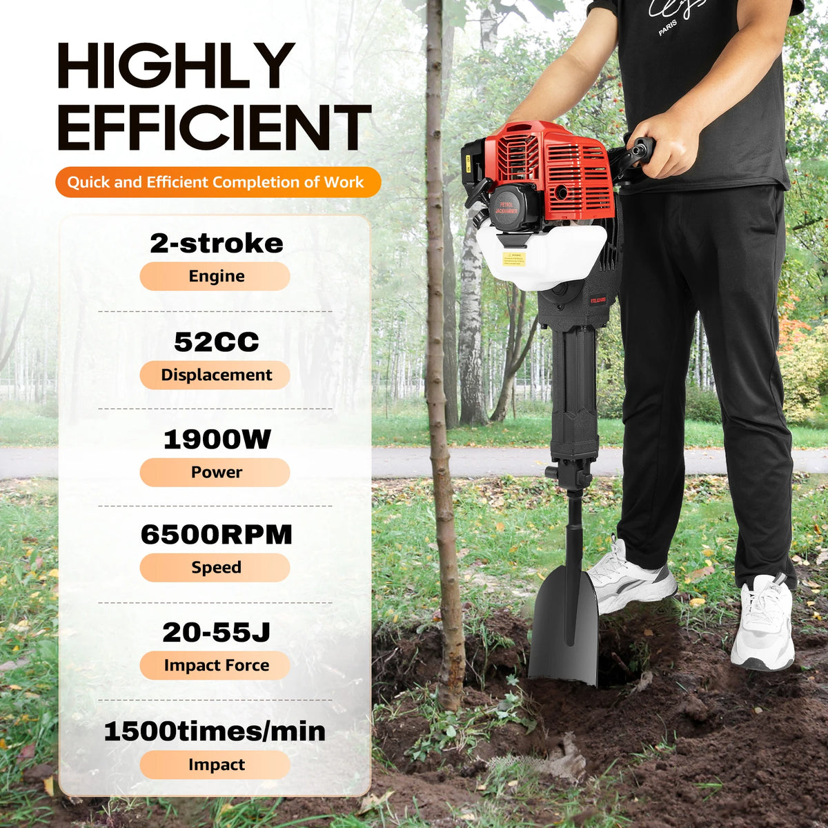 Bymaocar Gas Powered Portable Tree Digger 1900W 2 Stroke