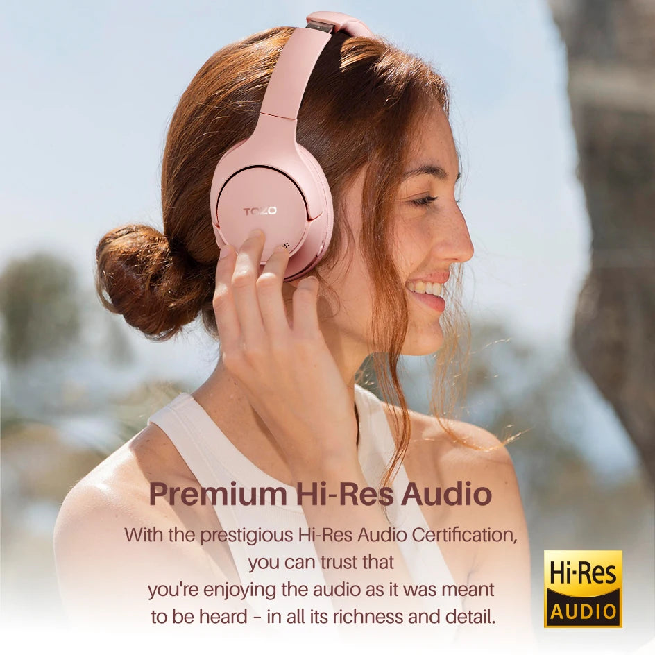 Refurbished TOZO Hi-Res Over Ear Headphones with Mic Hybrid Active Noise Cancelling 38dB Wireless&Wired Headsets 40mm Driver