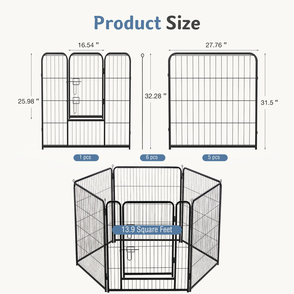JHK Six Panel Metal Dog Playpen Foldable Pet Fence For Outdoors