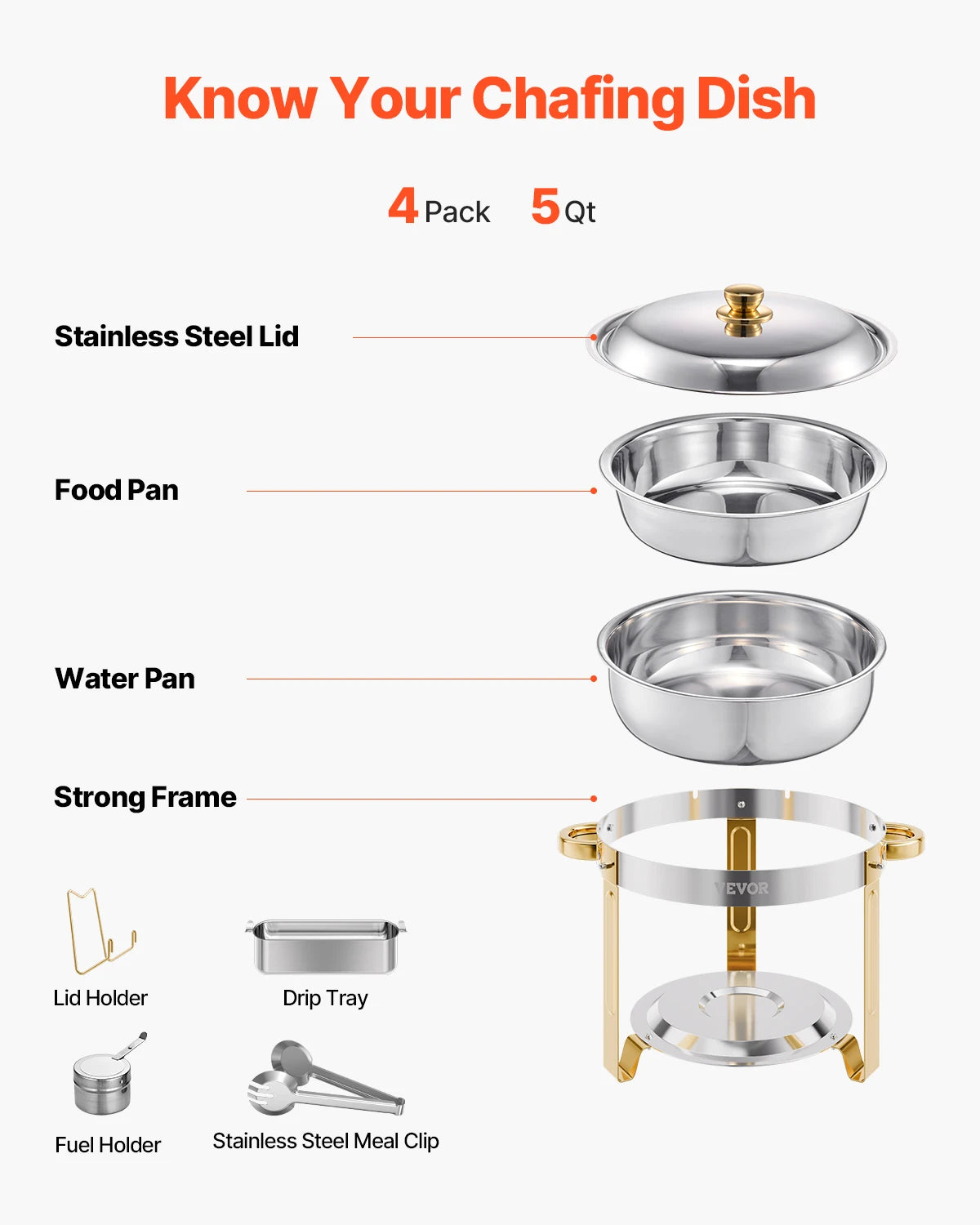 SucceBuy 4 Pack Chafing Dish Buffet Set Stainless Steel Warmer