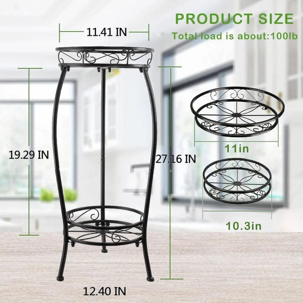 Tall Two Tier Metal Plant Stand Indoor Outdoor Heavy Duty Rustproof Iron Holder Shelf Rack for Garden Balcony Corner
