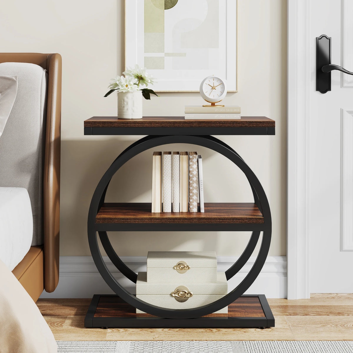 Tribesigns End Table, Narrow End Table with 3 Storage Shelves, Wooden Side Table, Industrial Small Sofa Side Table