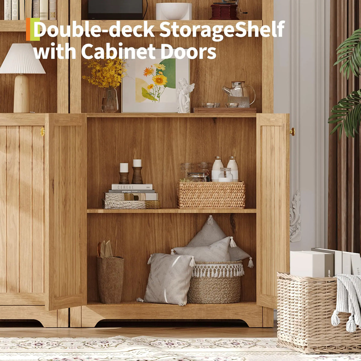 HiMISS Arched Bookcase With Doors Storage Cabinet And Shelves