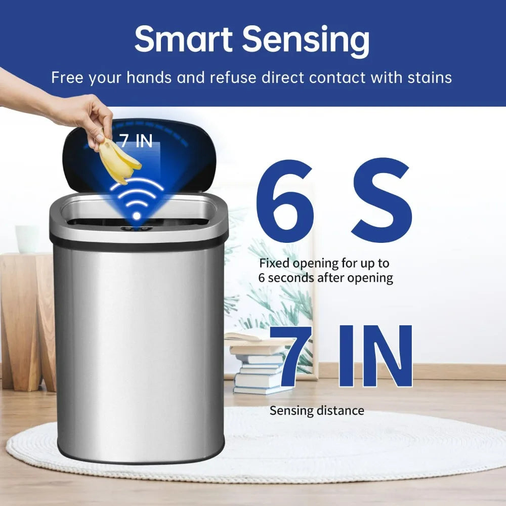 BestOffice 13 Gallon Trash Can with Lid Automatic Touchless Garbage Can Odor Control Modern Oval Design | Easy to Clean