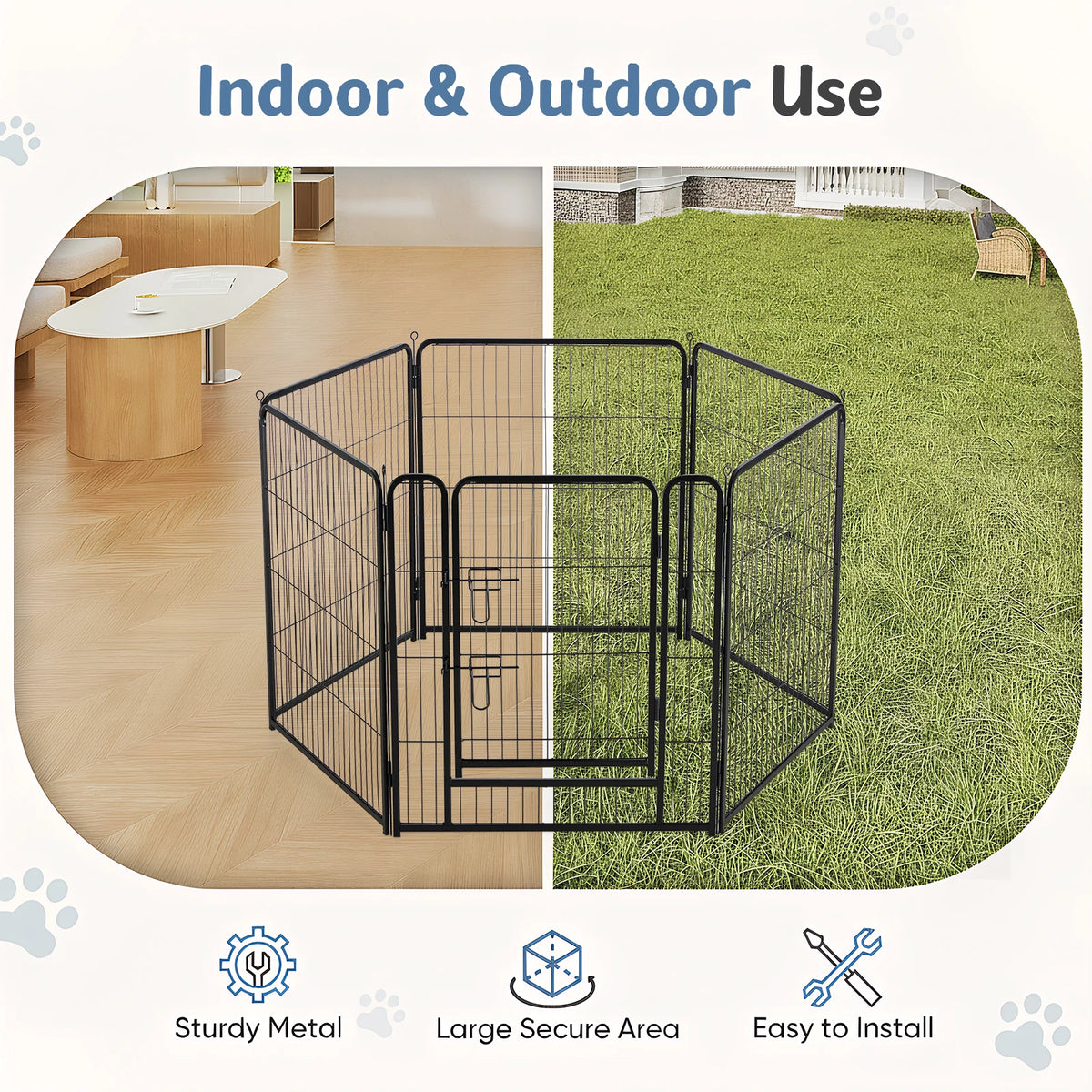 JHK Six Panel Metal Dog Playpen Foldable Pet Fence For Outdoors