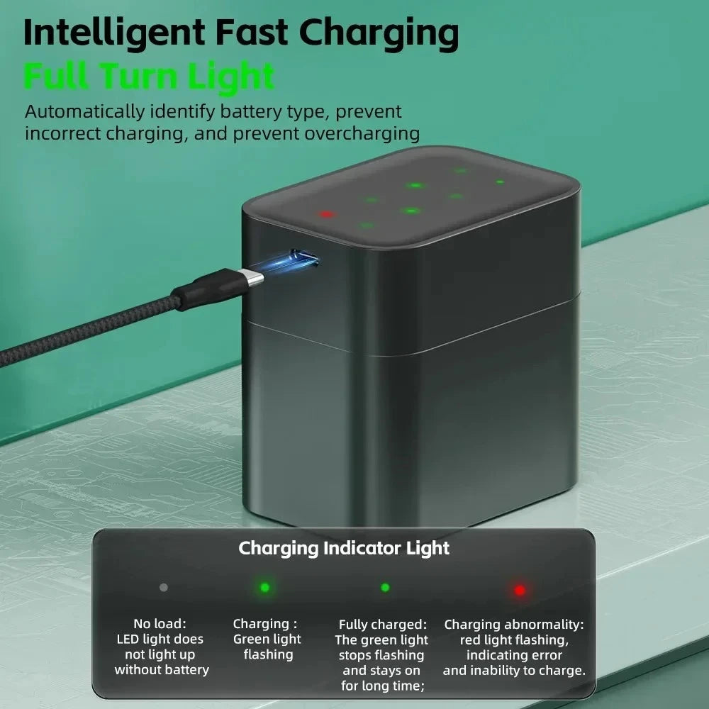 8PCS 1.5V Rechargeable Lithium Batteries and USB Charger Intelligent Fast Charging for AAA/AA Devices Toy Game LED Light Display Charger