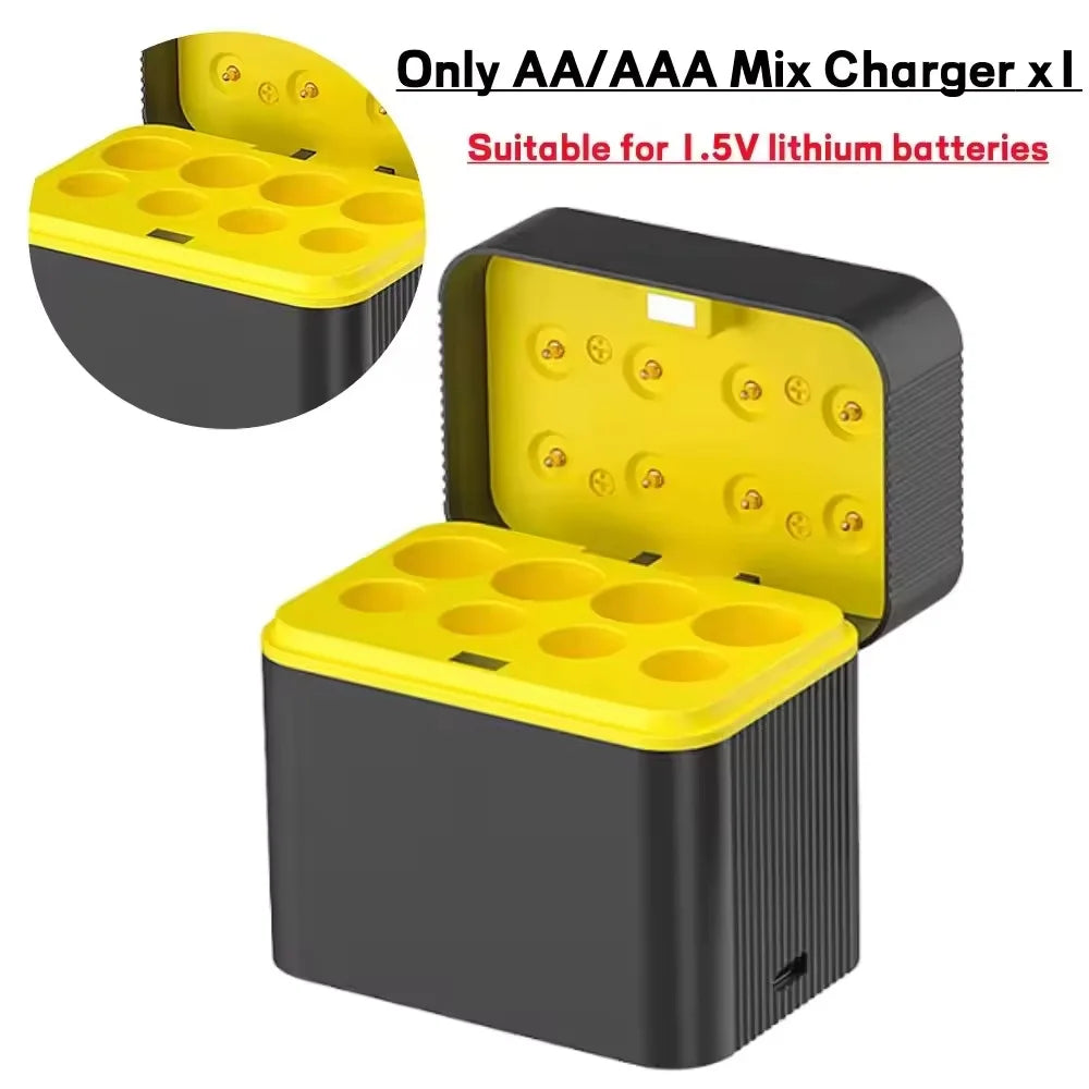 8PCS 1.5V Rechargeable Lithium Batteries and USB Charger Intelligent Fast Charging for AAA/AA Devices Toy Game LED Light Display Charger