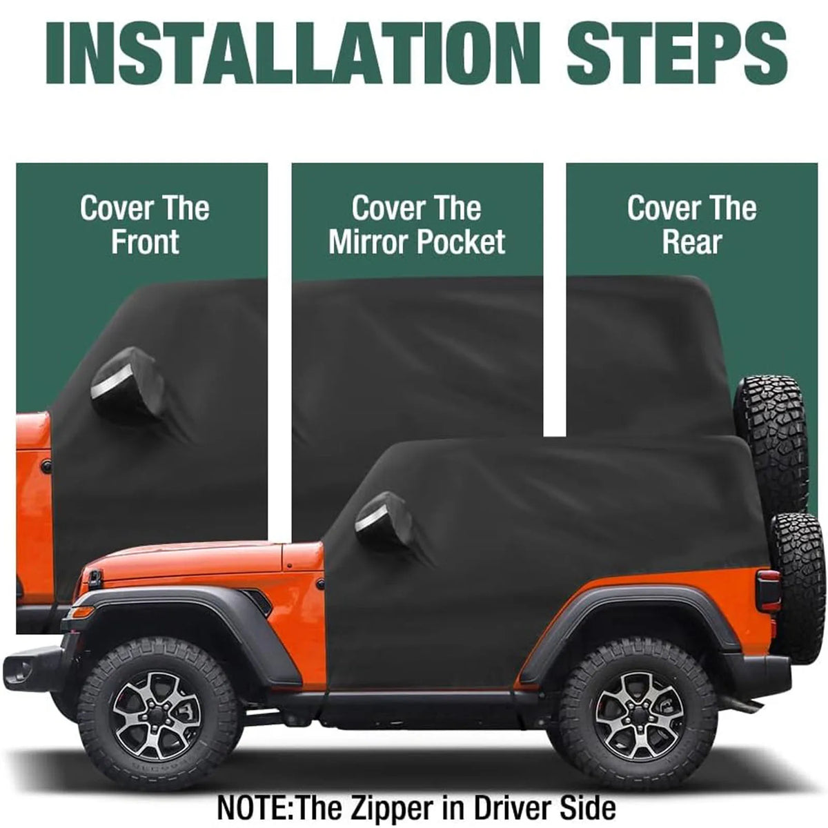 Outdoor Waterproof Car Cab Cover Fit for Jeep Wrangler All Submodels 2-Doors 1987-2022 All Weather 6 Layers Half Car Cover with Storage Bag