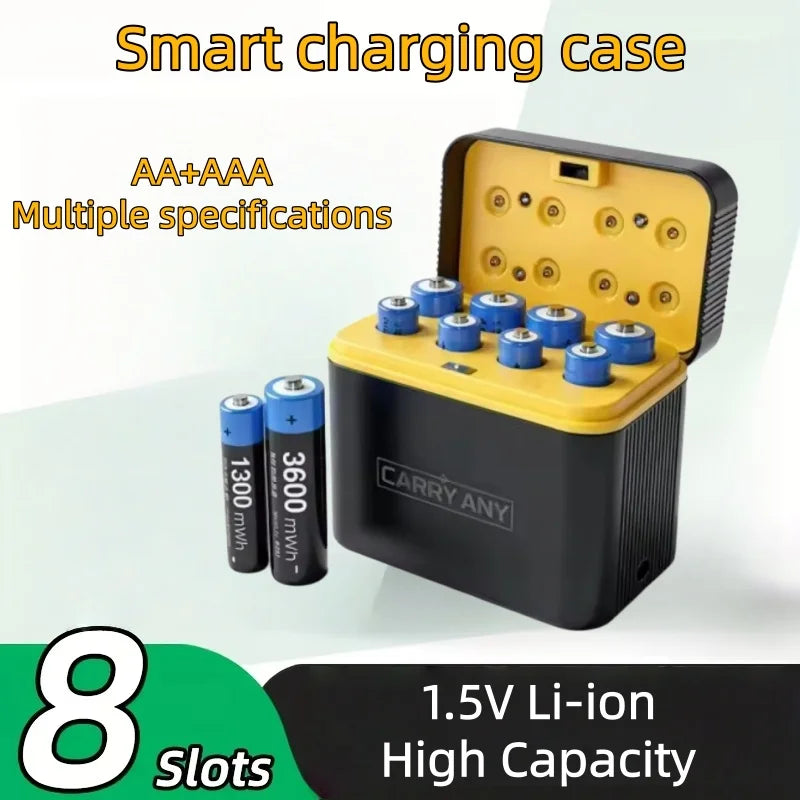 8PCS 1.5V Rechargeable Lithium Batteries and USB Charger Intelligent Fast Charging for AAA/AA Devices Toy Game LED Light Display Charger