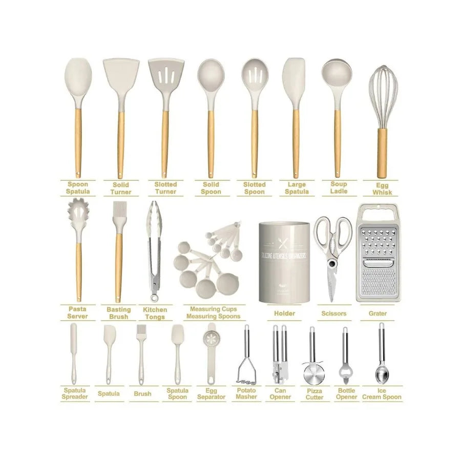 TAIMASI 34 Piece Silicone Kitchen Utensils Set With Holder Heat Resistant