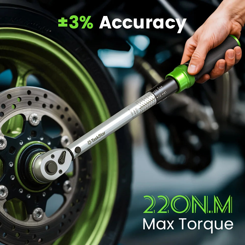 TaskStar 3PCS Preset Click Torque Wrench Set 1/4" 3/8" 1/2" Drive 5-210N.m Dual-scale ±3% High Precision Manual Ratchet Torque Spanner For Car Motorcycle Bike Repair