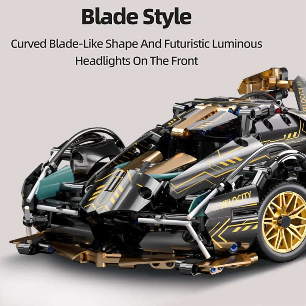 KAVOWORLD 1:14 Scale Supercar Building Blocks Set 981PCS Black Gold Sports City Car Building Toy with Movable Tail Openable Cockpit DIY Construction Model Kit Perfect Birthday Christmas Gifts