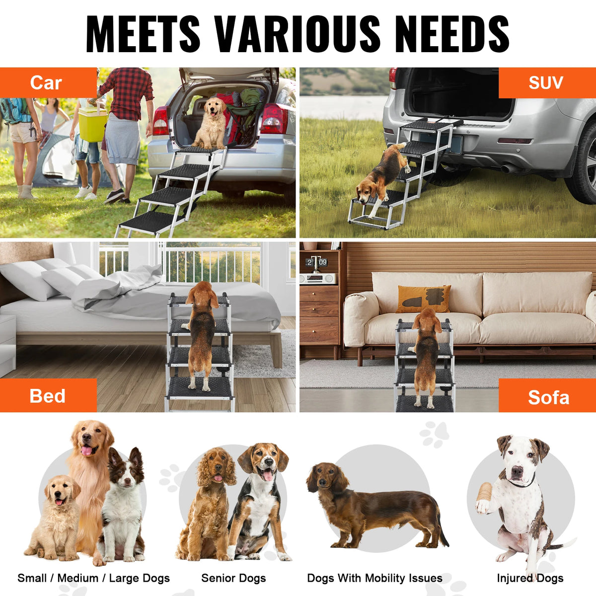 SucceBuy Folding Dog Stair For Cars Portable Aluminum Pet Steps