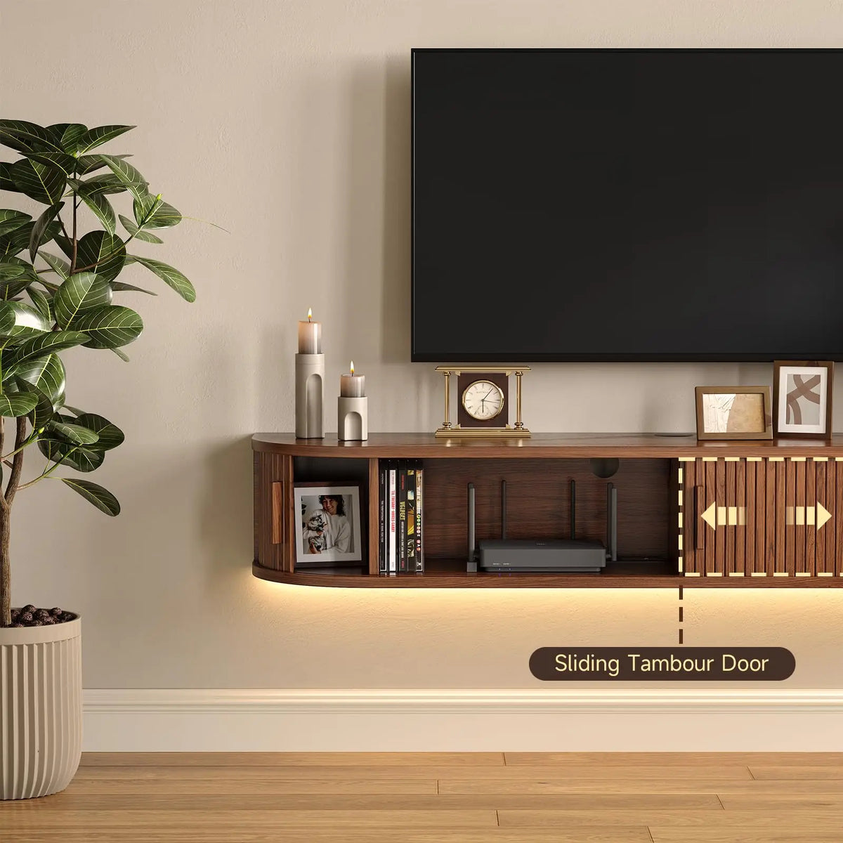 ONBRILL Floating TV Stand With LED Lights And Power Outlet