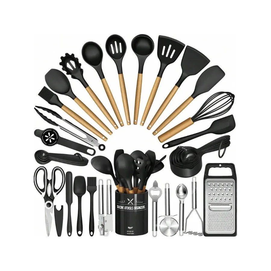 TAIMASI 34 Piece Silicone Kitchen Utensils Set With Holder Heat Resistant