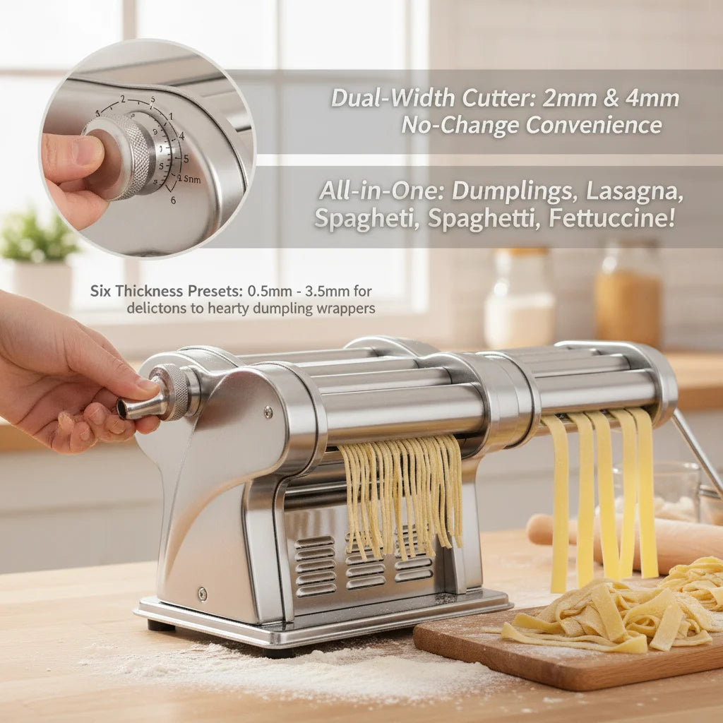 Automatic Noodle Maker Machine, 135W Electric Pasta Maker with 6 Thickness Settings & 2 Widths, 410 Stainless Steel, 110V US Plug, for Home Kitchen