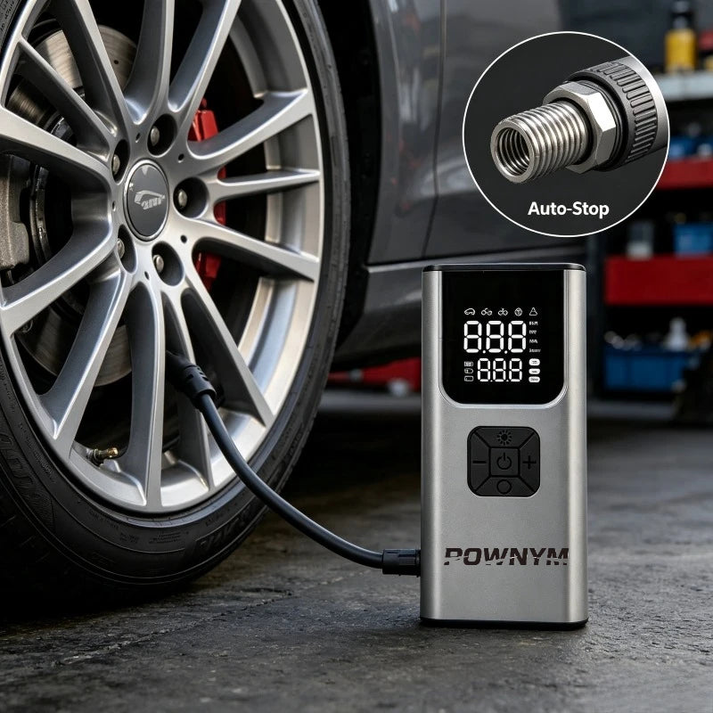 POWNYM Portable Tire Inflator Wireless With LED And Multifunctional Adapter