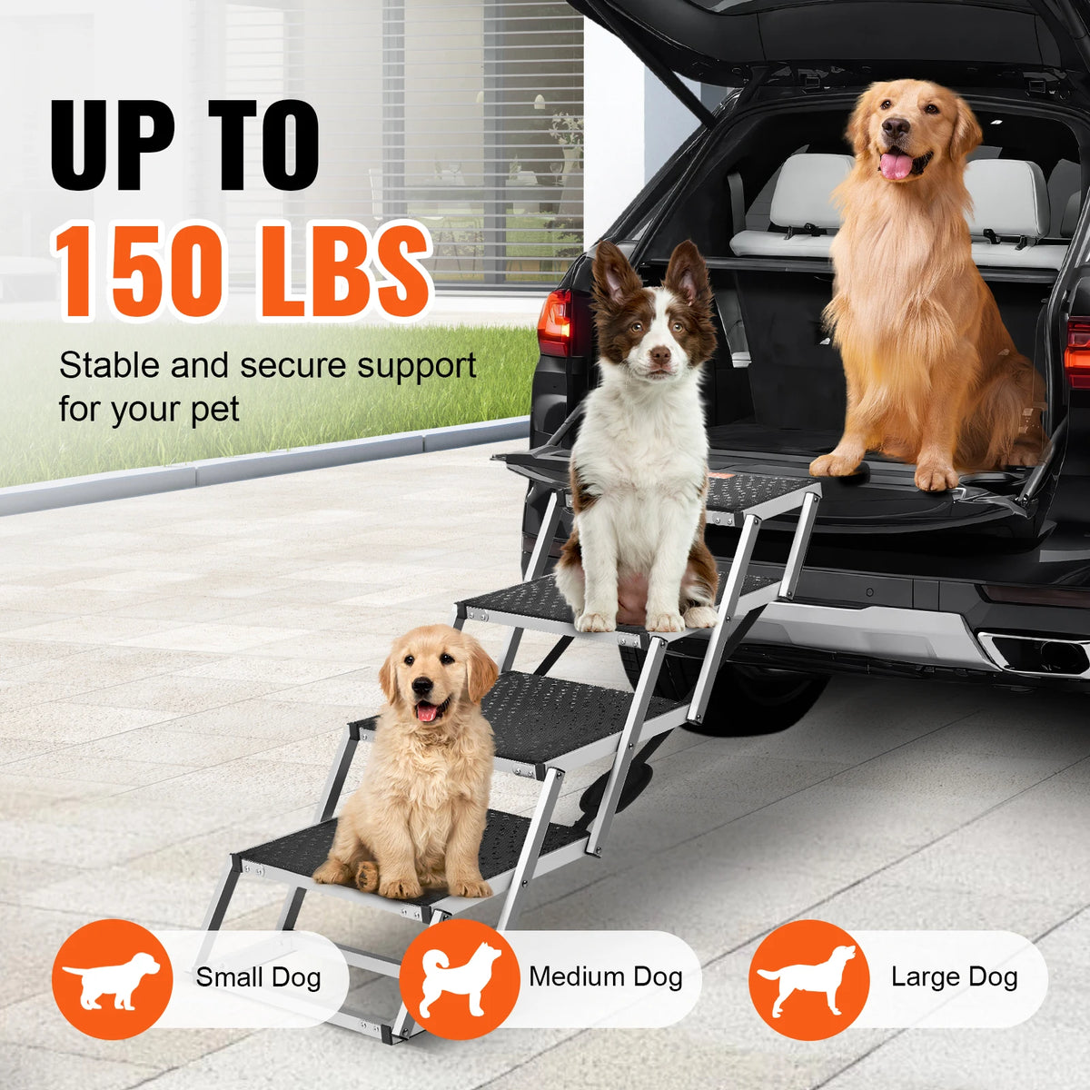 SucceBuy Folding Dog Stair For Cars Portable Aluminum Pet Steps