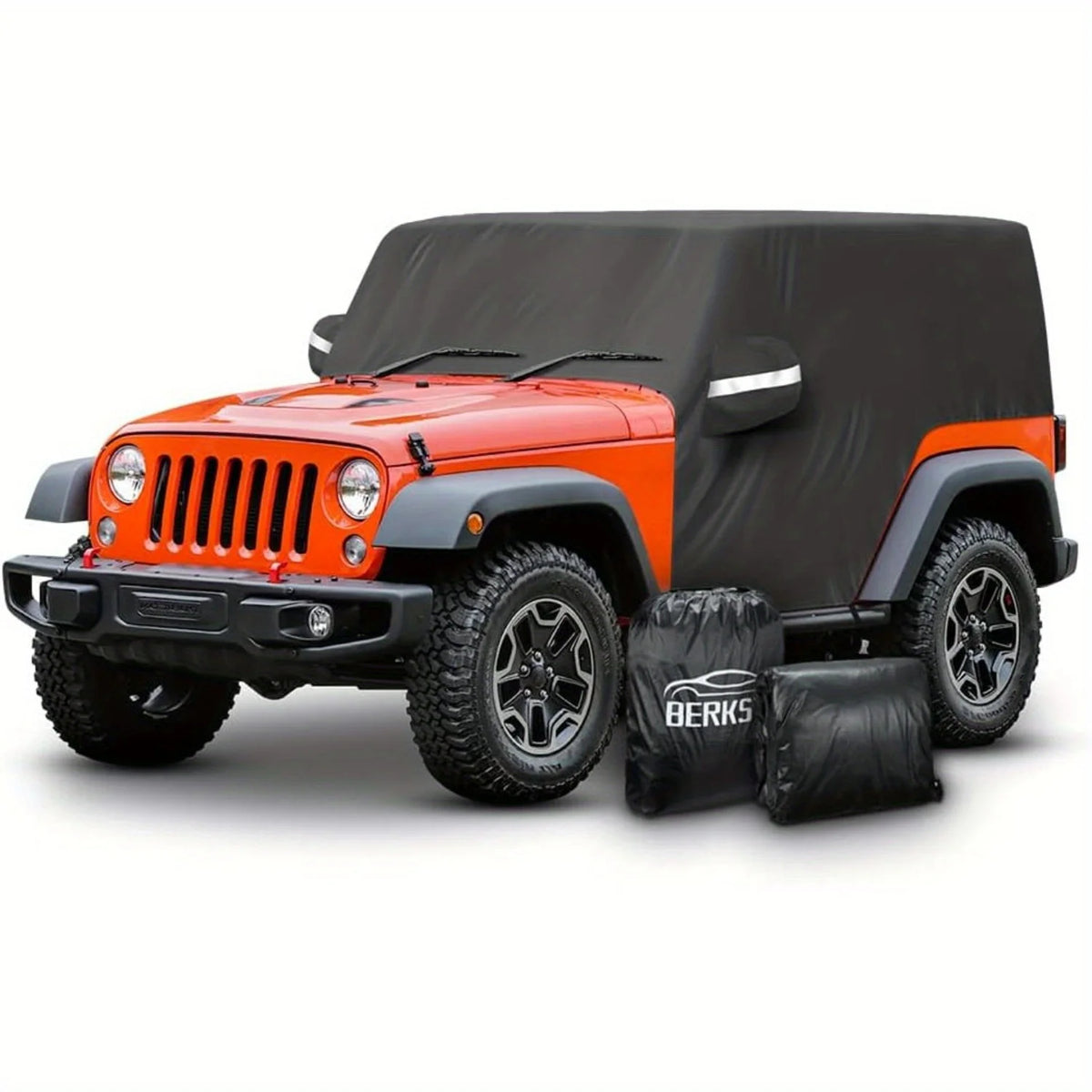 Outdoor Waterproof Car Cab Cover Fit for Jeep Wrangler All Submodels 2-Doors 1987-2022 All Weather 6 Layers Half Car Cover with Storage Bag