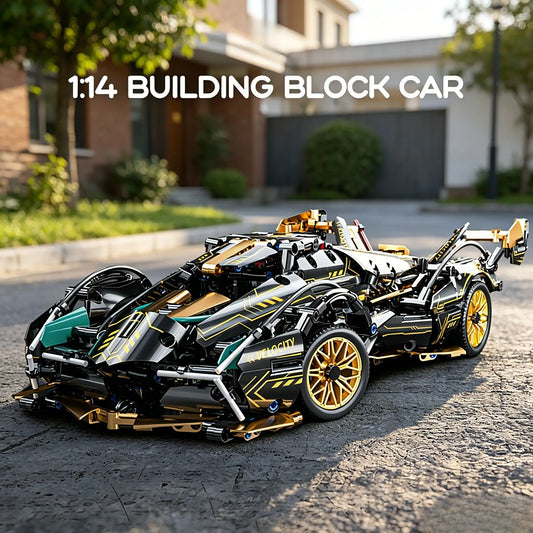 KAVOWORLD 1:14 Scale Supercar Building Blocks Set 981PCS Black Gold Sports City Car Building Toy with Movable Tail Openable Cockpit DIY Construction Model Kit Perfect Birthday Christmas Gifts