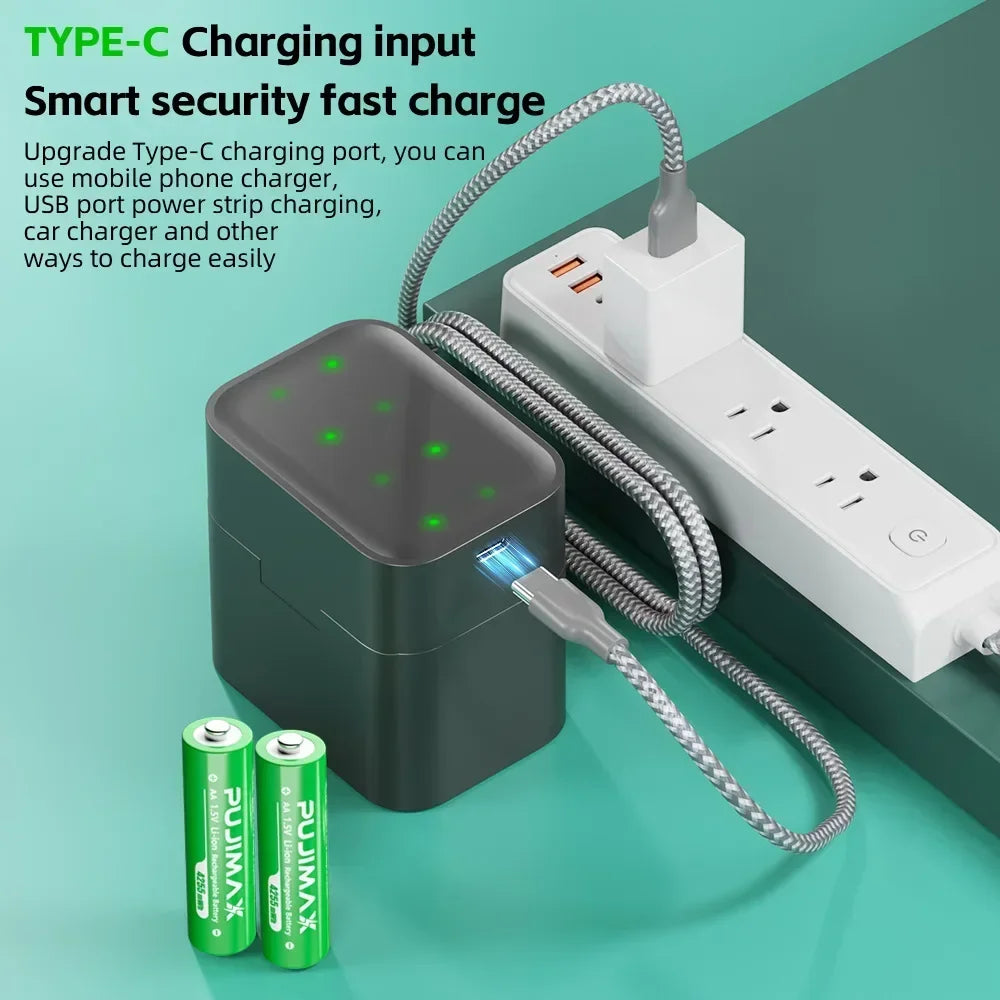 8PCS 1.5V Rechargeable Lithium Batteries and USB Charger Intelligent Fast Charging for AAA/AA Devices Toy Game LED Light Display Charger