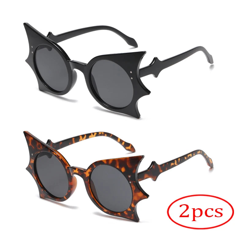 2pcs Large Frame Bat Shaped Sunglasses Innovative Uv400 Color Gothic Men And Women Street Sun Glasses