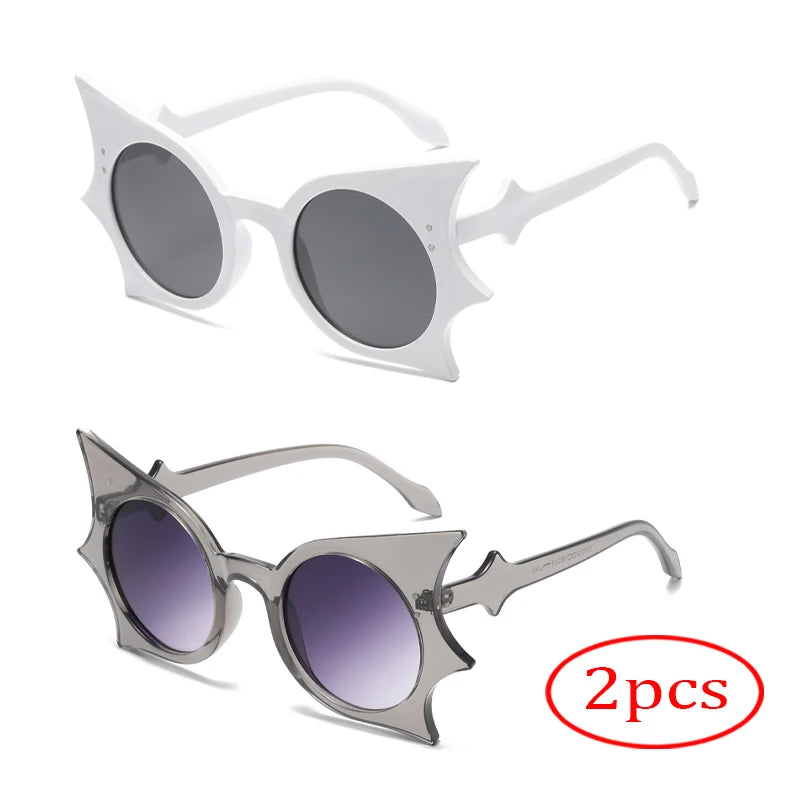 2pcs Large Frame Bat Shaped Sunglasses Innovative Uv400 Color Gothic Men And Women Street Sun Glasses