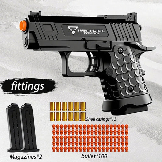 Soft bullet foam shell ejection explosion gun, realistic toy pistol, the best gift for teenagers, creative toy, black