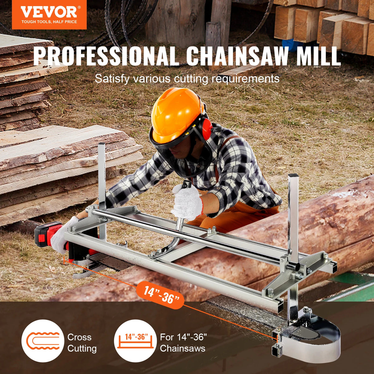 SucceBuy Chainsaw Mill Sawmill Guide Bar Chain Saw Planking Mill with 0.2"-11.81" Cutting Thickness for Builders Woodworker