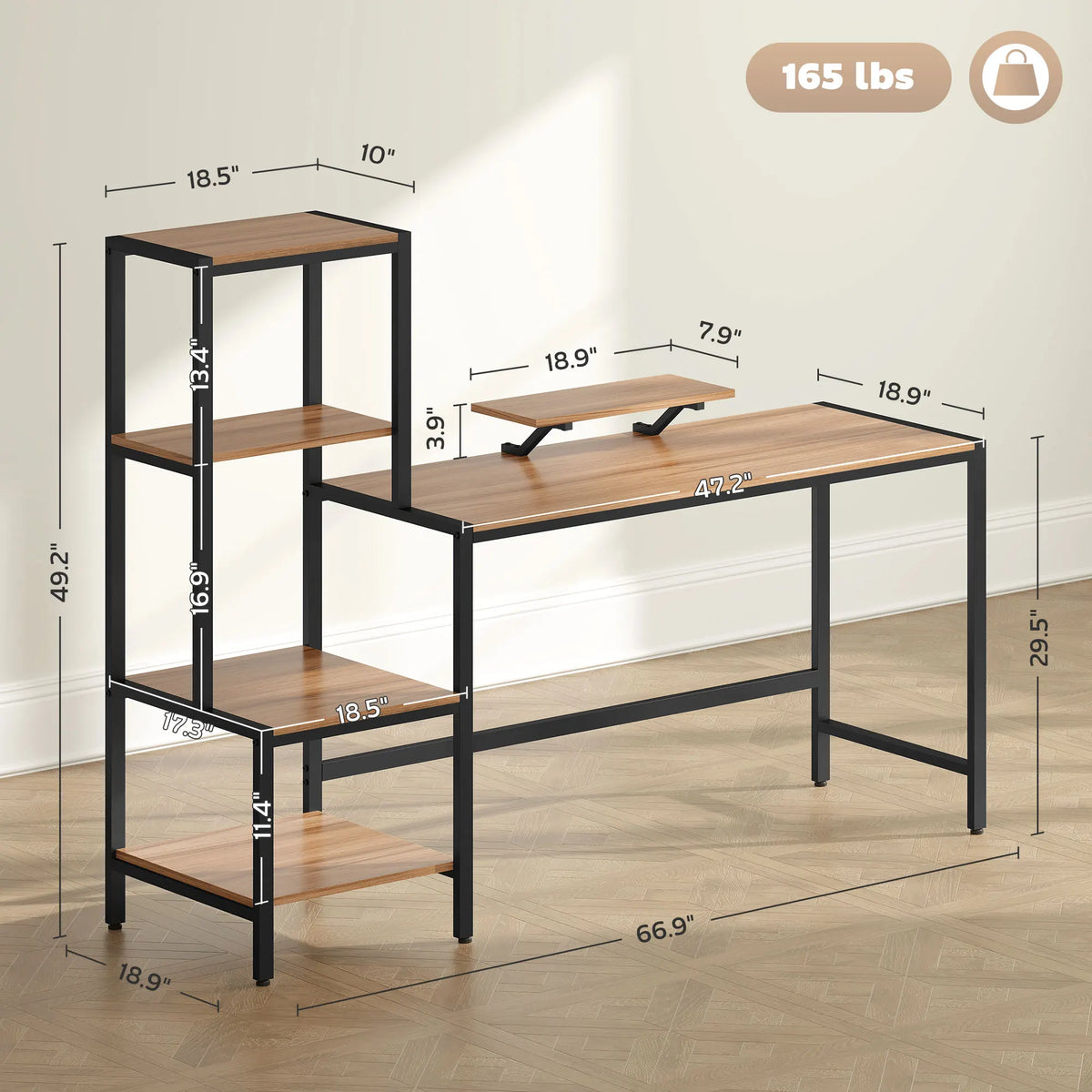 HOMCOM Gaming Desk With Monitor Stand And Four Tier Storage