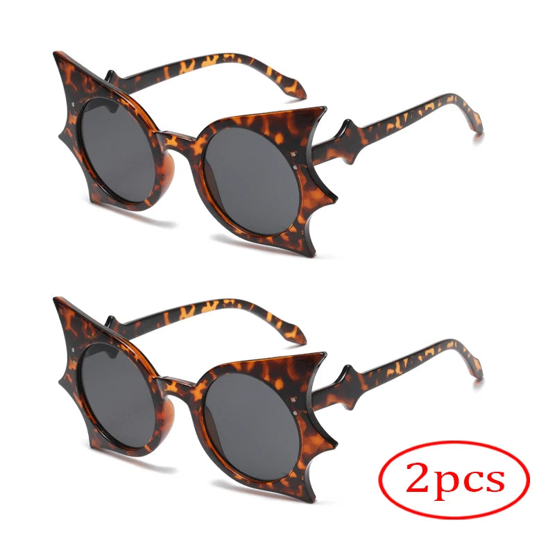 2pcs Large Frame Bat Shaped Sunglasses Innovative Uv400 Color Gothic Men And Women Street Sun Glasses