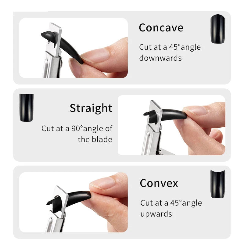 Transparent Fake Nail Trimmer Straight Edge Cutter for Acrylic/Tip Nails Stainless Steel Manicure Tool with Ergonomic Design
