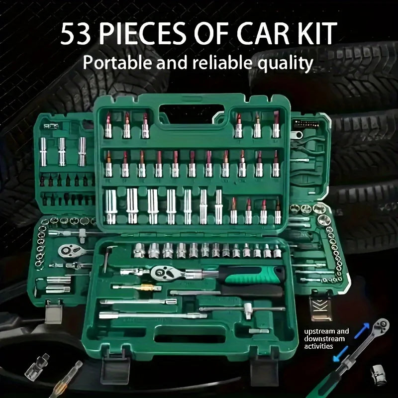 53-Piece Professional Car Repair Tool Kit, MechanicTool Kits For Auto Repair And Household Mechanical Tool Kit For Car Bike Repair Tools, Complete Socket Wrench Set With User-Friendly Storage Solutions For Home