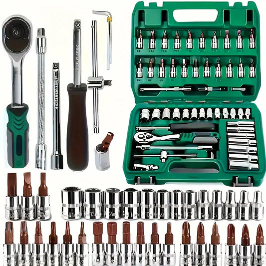 53-Piece Professional Car Repair Tool Kit, MechanicTool Kits For Auto Repair And Household Mechanical Tool Kit For Car Bike Repair Tools, Complete Socket Wrench Set With User-Friendly Storage Solutions For Home