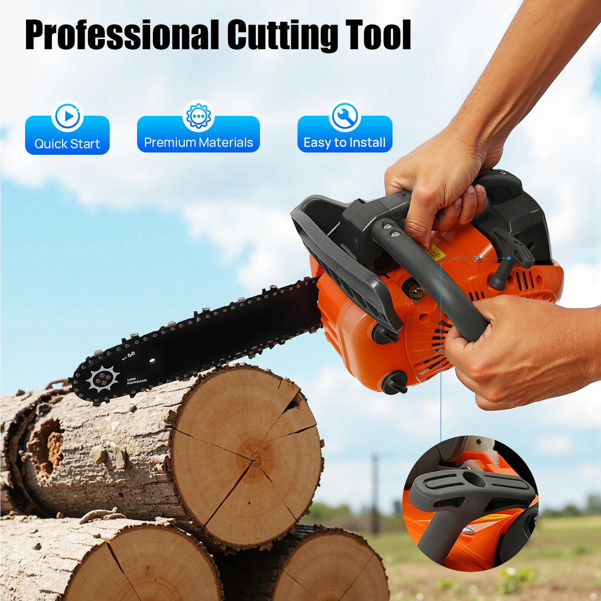 Gasoline Top Handle Chainsaw 25.4cc Two Stroke Engine For Wood Cutting