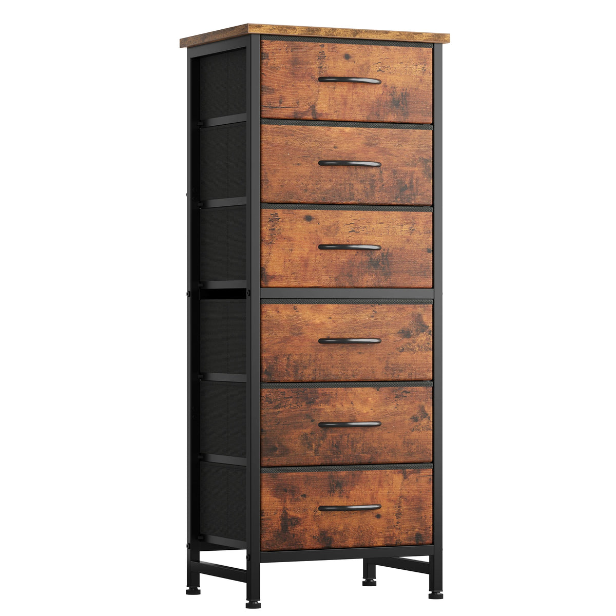 JHK Fabric Drawer Dresser with Wood Top and Metal Frame